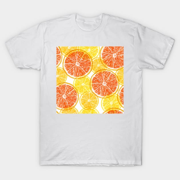 Orange, Grapefruit transparent slices seamless pattern. Summer colorful citrus. Translucent tropical fruits T-Shirt by likapix